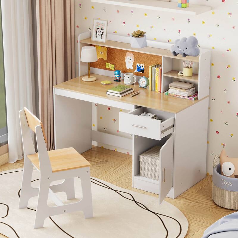 Costway Kids Study Desk and Chair Set Wooden Children Writing Table - See Details