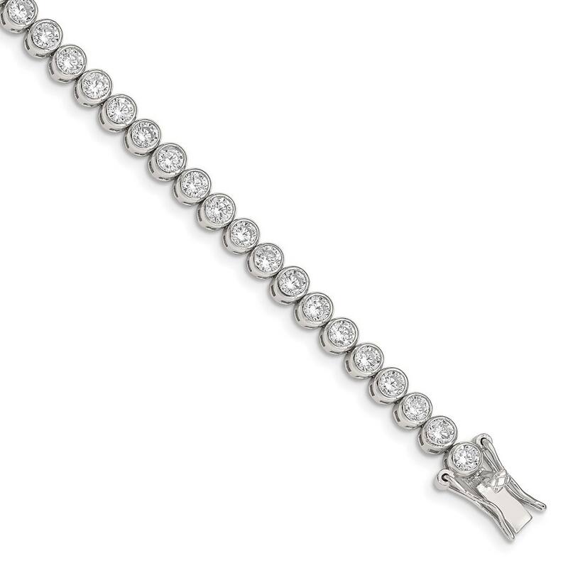 Curata 925 Sterling Silver Polished Open back Box Catch Closure CZ Cubic Zirconia Simulated Diamond Bracelet 7 Inch Box Clasp