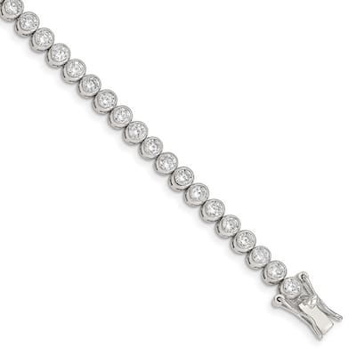 Curata 925 Sterling Silver Polished Open back Box Catch Closure CZ Cubic Zirconia Simulated Diamond Bracelet 7 Inch Box Clasp