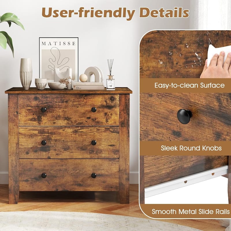 2 PCS Wooden Sofa Bedside Table 3-Drawer Small Modern Chest