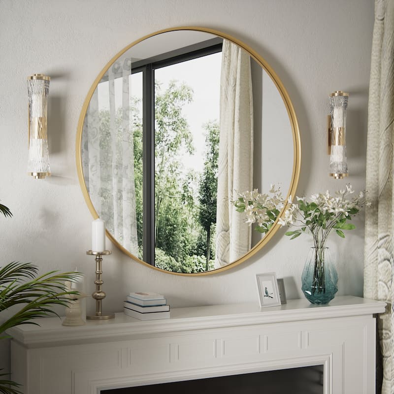 Round Wall Mirror with Metal Frame for Bathroom Vanity(1 Piece)