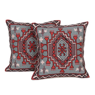 Novica Handmade Royal Fountain Chain Stitched Cotton Cushion Covers (Pair)