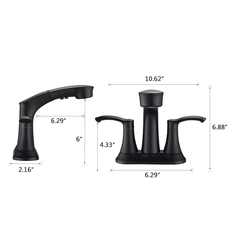 2 Handle Bathroom Sink Faucet with Pull Down Sprayer and Removable Aerator, Solid Brass Valve, Anti Fingerprint and Anti Rust
