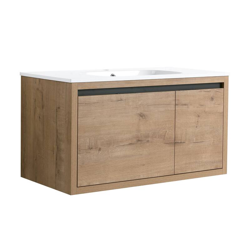 36 Inch Wall Mounted Plywood Bathroom Vanity Set with Integrated Gel Basin and Door
