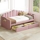 preview thumbnail 3 of 9, Twin Size Upholstered Daybed with Roll-out Trundle Drawers and USB Charging Ports, Velvet Sofabed Frame for Living Room, Pink