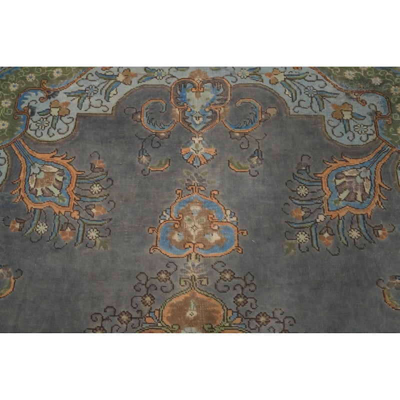 Hand Knotted Oriental 100% Wool Carpet Traditional Floral Greys & Charcoal Tabriz Area Rug - 12' 7'' X 9' 6''