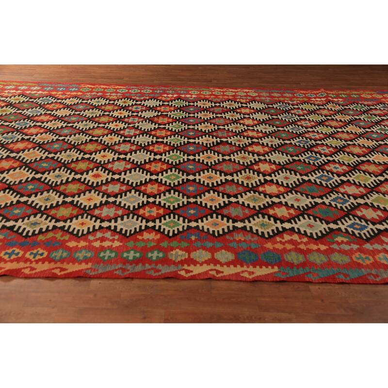 Tribal / Geometric Kilim Oriental Large Rug Flatweave Wool Carpet - 9'10"x 16'4"