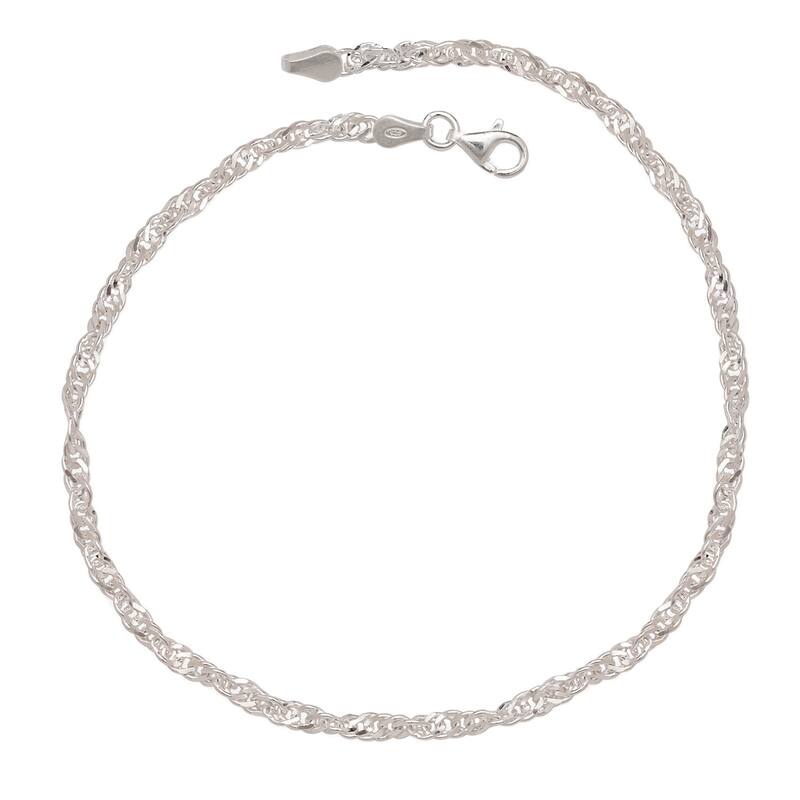 Sterling Silver Diamond-cut Singapore Anklet (10 inches) - White