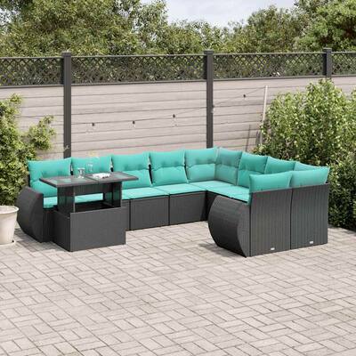 vidaXL Patio Sofa Set with Cushions and Table Outdoor 10 Piece Poly Rattan - 24.4 x 24.4 x 27.2