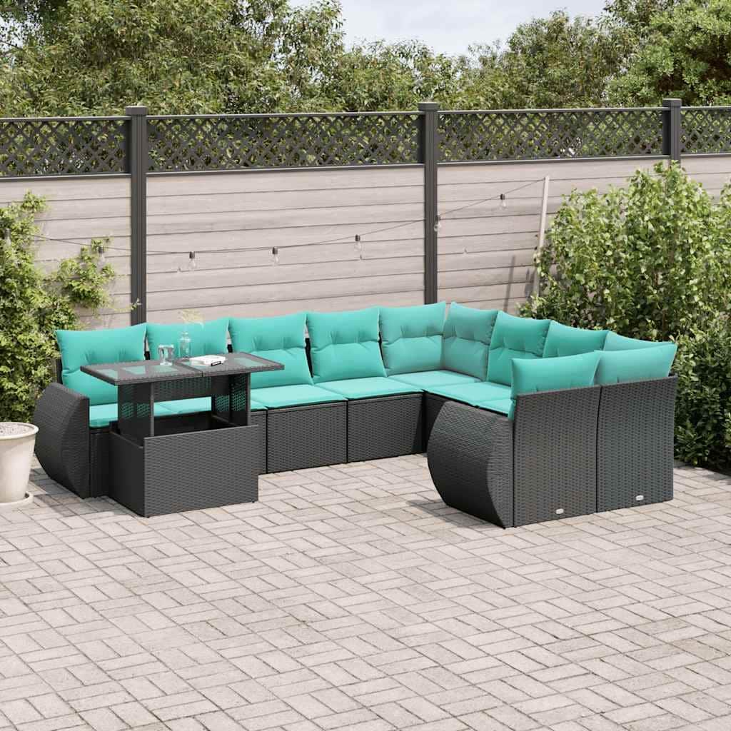 vidaXL Patio Sofa Set with Cushions and Table Outdoor 10 Piece Poly Rattan - 24.4 x 24.4 x 27.2