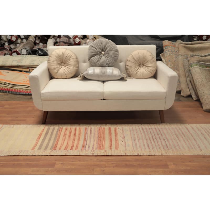 Hand Woven Oriental 100% Wool Carpet Southwestern Geometric Multi-Colored Kilim Runner Rug - 8' 4'' X 2' 1''