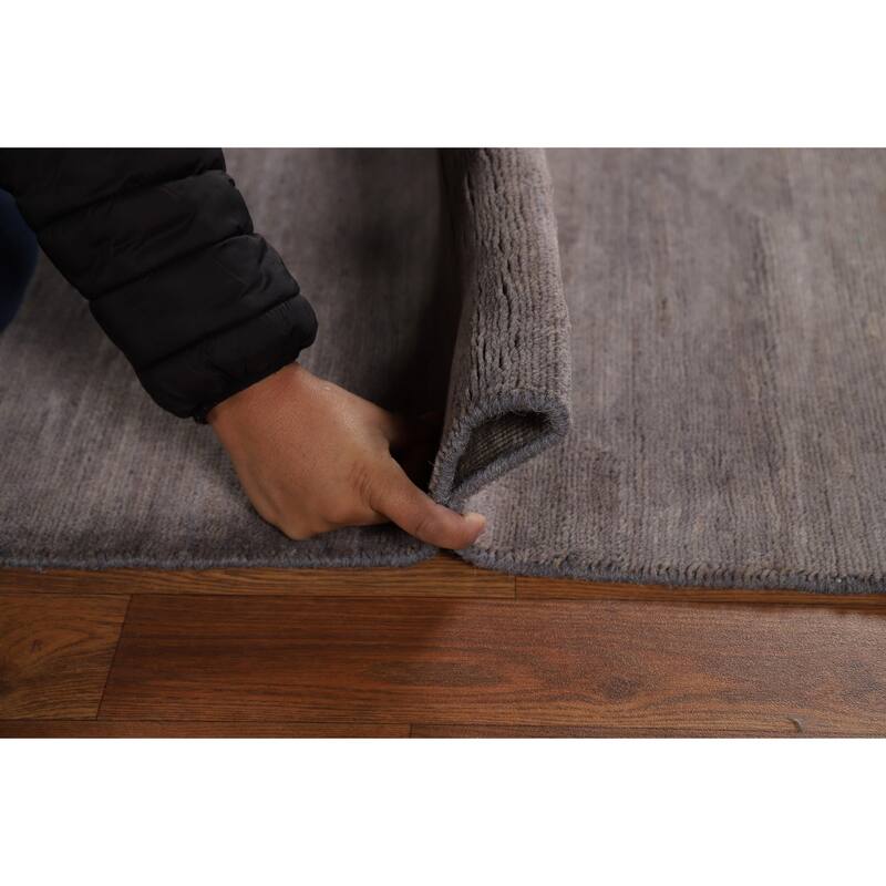 Gabbeh Modern Rug Hand-Knotted Grey Striped Wool Carpet - 3'3" x 4'11"