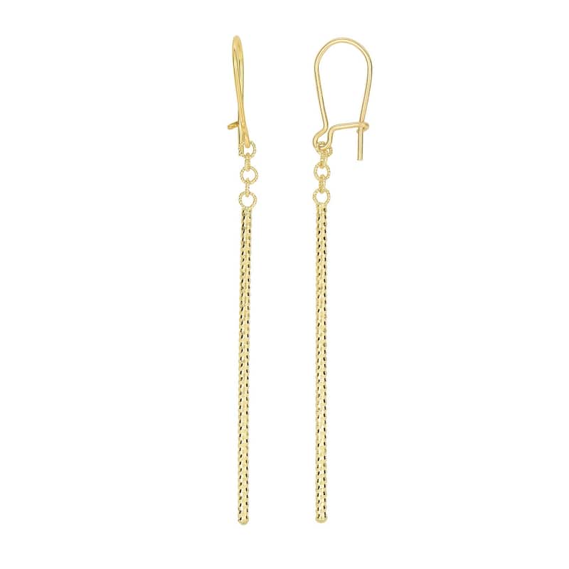 Curata 14k Yellow Gold 63x1.5mm Diamond Cut Bar Linear Drop Eurowire Earrings