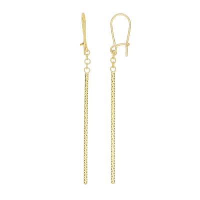 Curata 14k Yellow Gold 63x1.5mm Diamond Cut Bar Linear Drop Eurowire Earrings