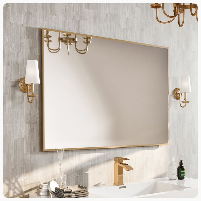 Eviva Gold 42" x 30" Rectangular Gold Metal Framed Mirror