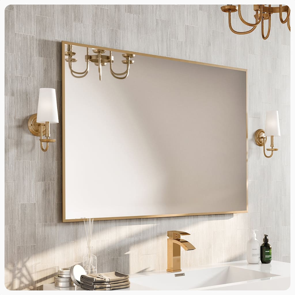 Eviva Gold 42" x 30" Rectangular Gold Metal Framed Mirror