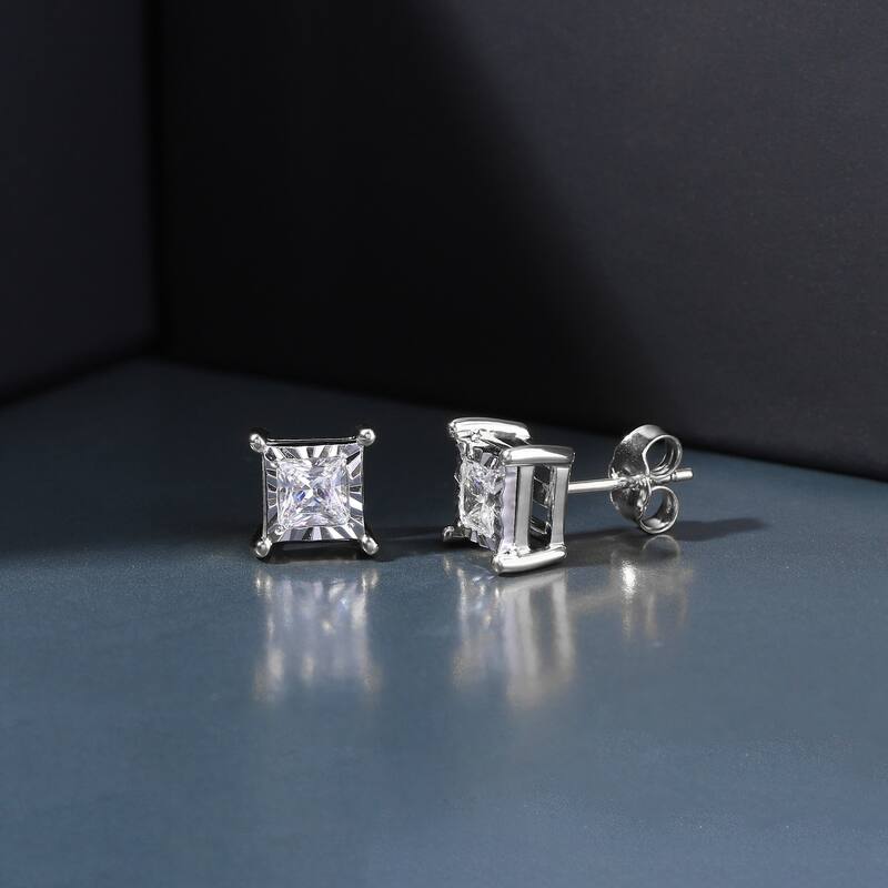 1/20ct to 3/4ct TDW Diamond Solitaire Stud Earrings in Silver for Women - 1/2 ct - White