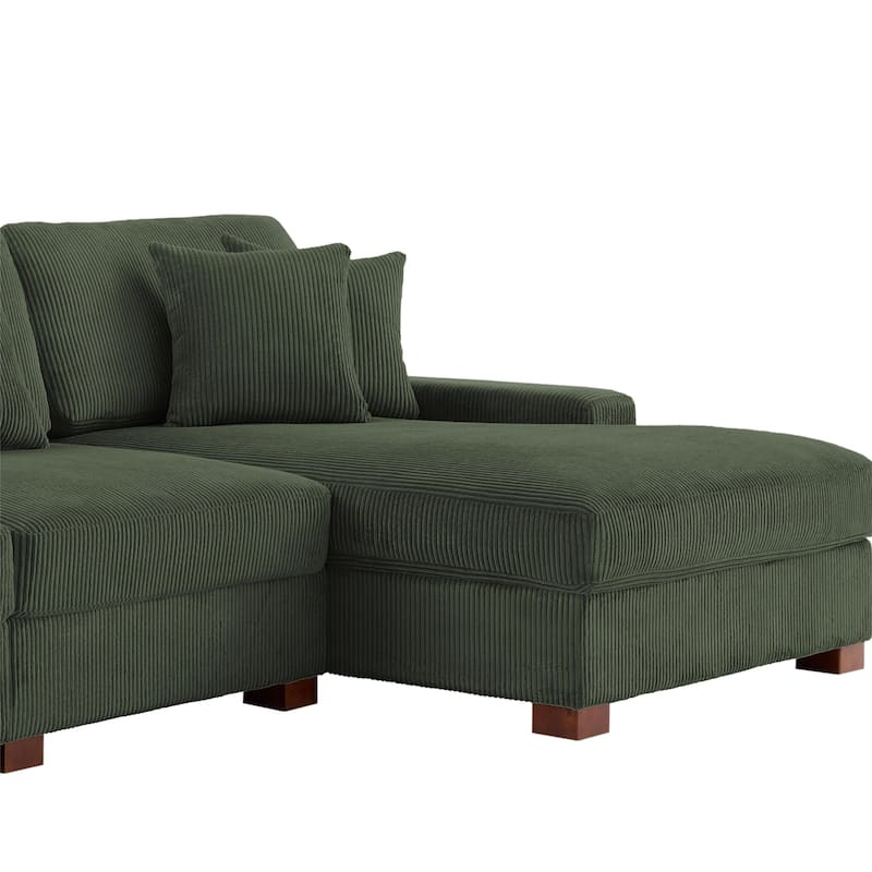 118" W Corduroy L-shape Modular Sectional Sofa with Pillows
