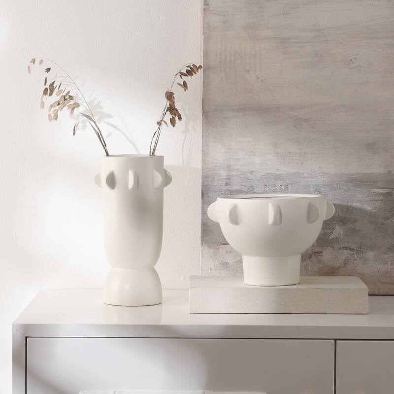 SAFAVIEH Home Amia Off White Ceramic Semi Gloss Tab Accents Vase Set of 2