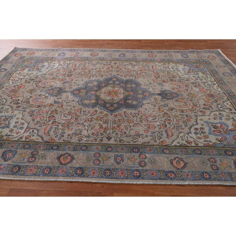 Distressed Over-Dyed Tabriz Persian Vintage Rug Handmade Wool Carpet - 6'9"x 9'6"