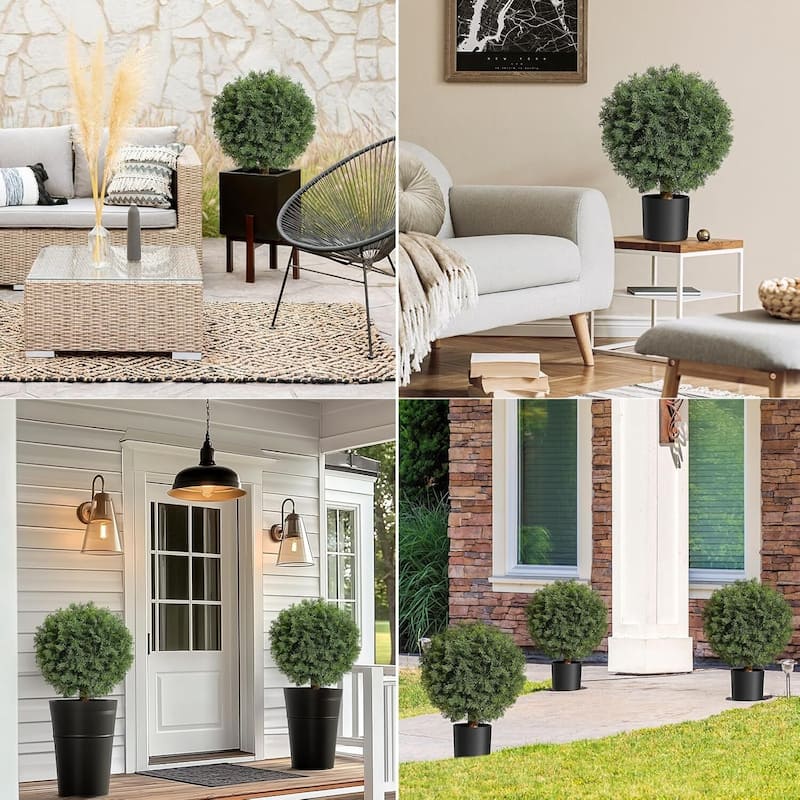 Set of 2 Artificial Cedar Topiary Ball Trees with Black Nursery Pot - 23.62 inch