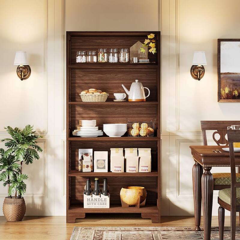 71 Inches Vintage Tall Bookcase, Floor Standing 5-Shelf Display Rack Storage Shelves