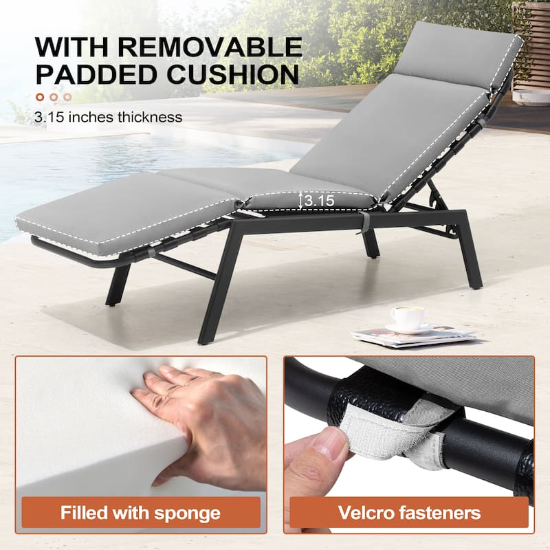 Outdoor Cushioned Chaise Lounge Chairs (Set of 4), Adjustable Reclining Sun Lounger