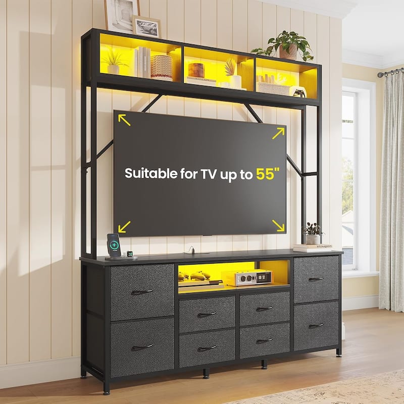 TV Stand for Living Room with LED Lights & Power Outlets TV Stand Dresser