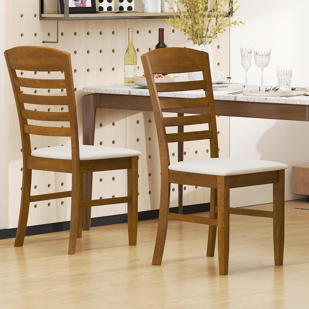 1/2pcs Upholstered Kitchen Chairs Rubber Wood & High Ladder Back