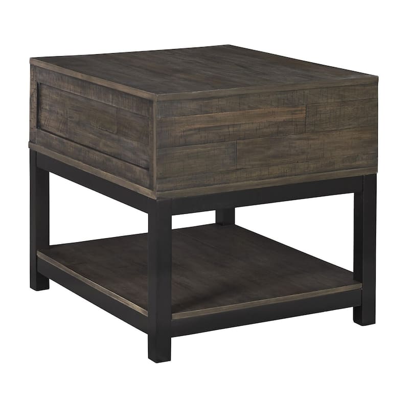 27 in. Brown and Black Rectangle Wood End Table with Storage Drawer for Convenience