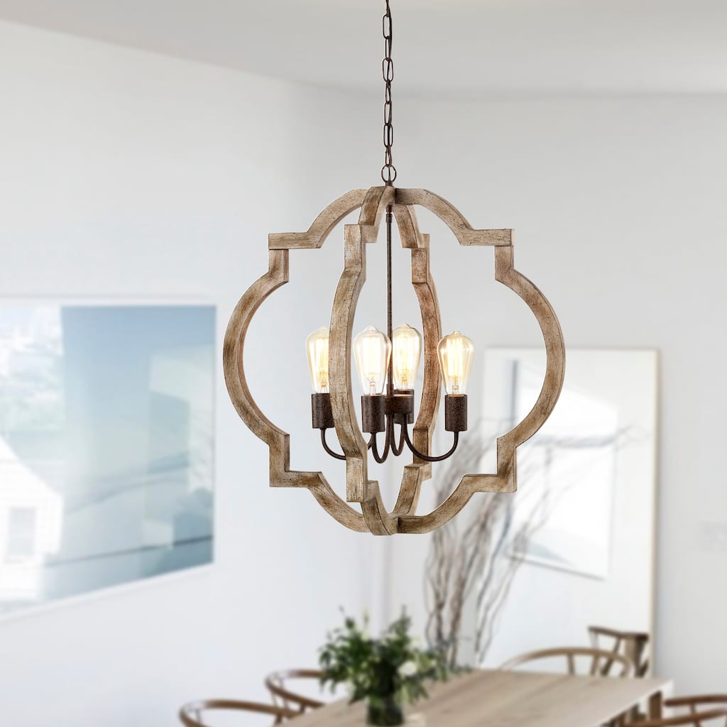 Aamina Rustic Metal Matte 4 Light Wood Gain Painted Finish 24 Inch.