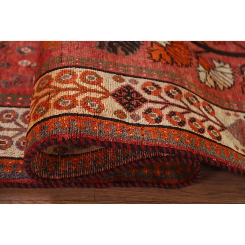 Hand Knotted Oriental 100% Wool Carpet Traditional Medallion Red Shiraz Area Rug - 8' 10'' X 5' 1''