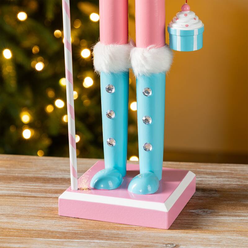 Glitzhome Wooden Christmas Green Brush Tree or Pink Cake Nutcracker