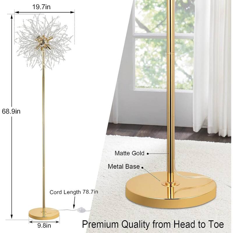 69" Tall Modern Crystal Floor Lamp with Crystal Chandelier
