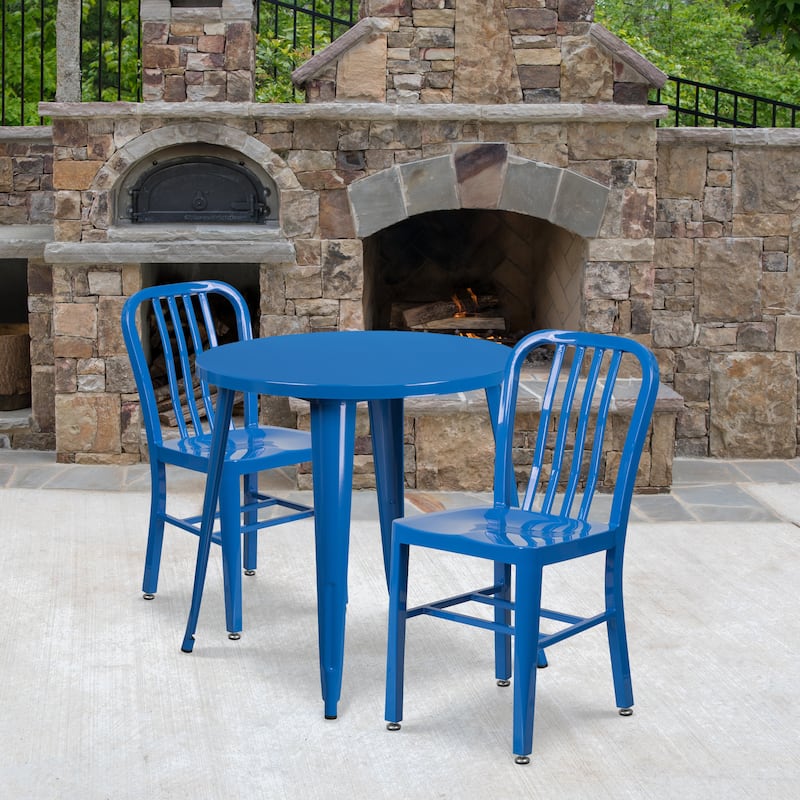 30-inch Round Indoor/ Outdoor 3-piece Metal Table and Chairs Set - Blue