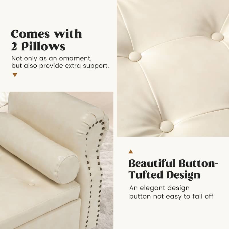 HOMYKA 66.9" Tufted Storage Bench with Rolled Arms Ottoman Long Bench