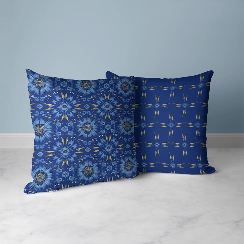 Blue And Grey Batik Bliss Indoor/Outdoor Throw Pillow