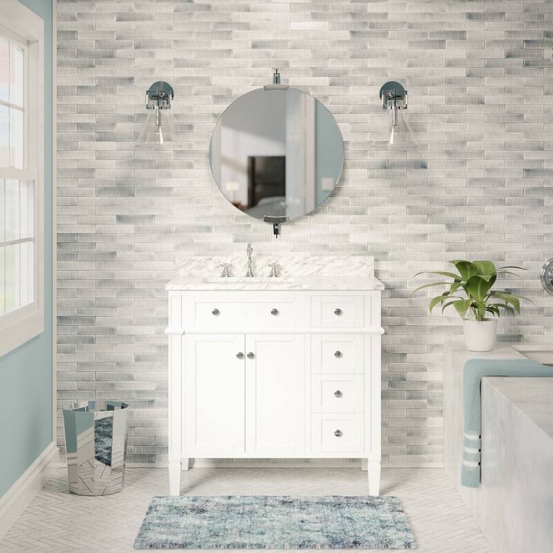 KitchenBathCollection Hailey 36" Bathroom Vanity with Carrara Marble Top - White
