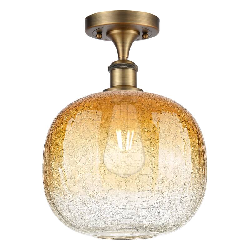 Innovations Lighting Endless Possibilities Ballston - Brookhaven Sphere - 1 Light 11" Semi-Flush Mount - Brushed Brass/Amber