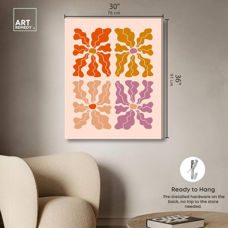 Four Flowers Poster Canvas by Art Remedy, Gallery Wrapped
