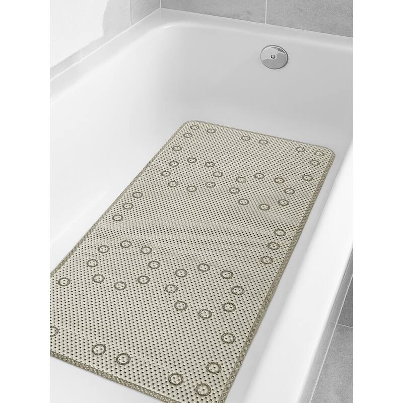 Extra Thick Long Beige Non-Slip Foam Bathtub Shower Mat With Suction Cups Fast Drying - 36" x 17" - 36" x 17" - Beige