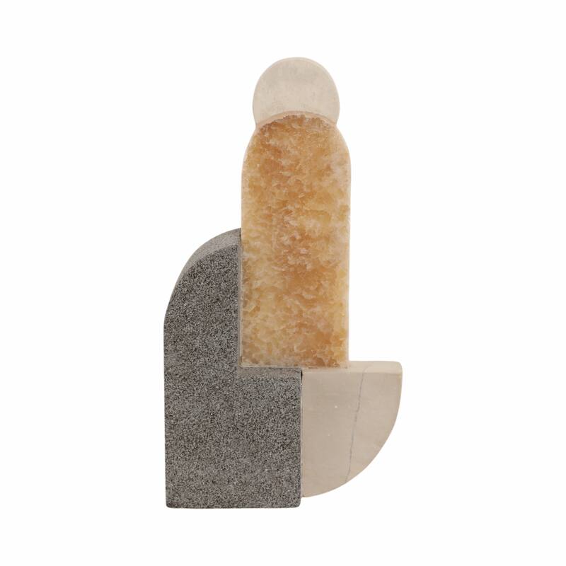 Marble and Stone Abstract Sculpture - Home Decor, Handcrafted Accent, 13", Multi-Color - 7" x 3" x 13"
