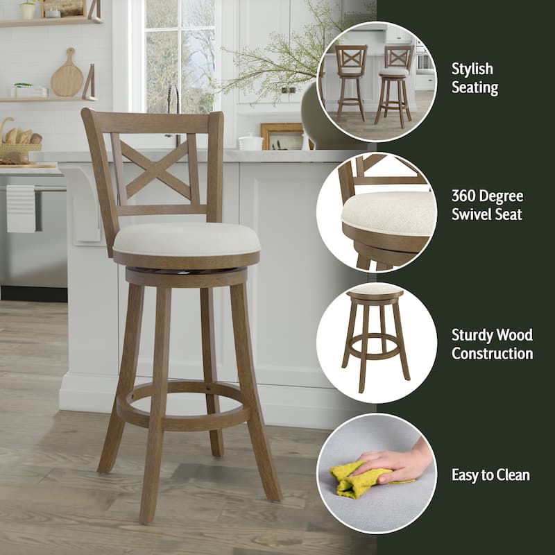 Hamlin Wood Swivel Stool, Brush Gray