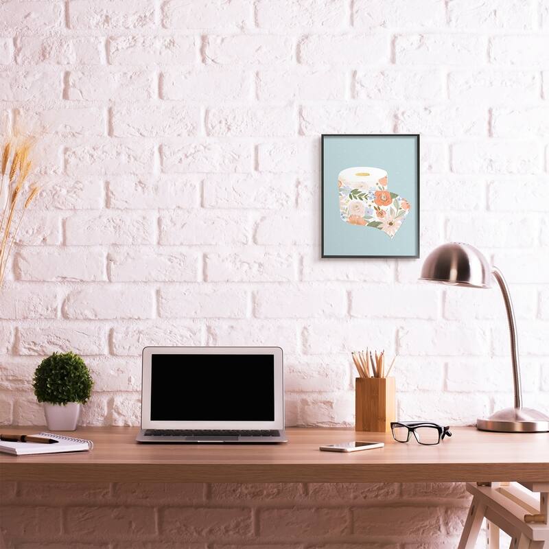 Stupell Spring Floral Print Toilet Paper over Blue Framed Giclee Texturized Art by Loni Harris