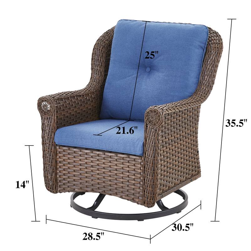 2 Piece Outdoor Swivel Chairs with Cushion Brown - Blue