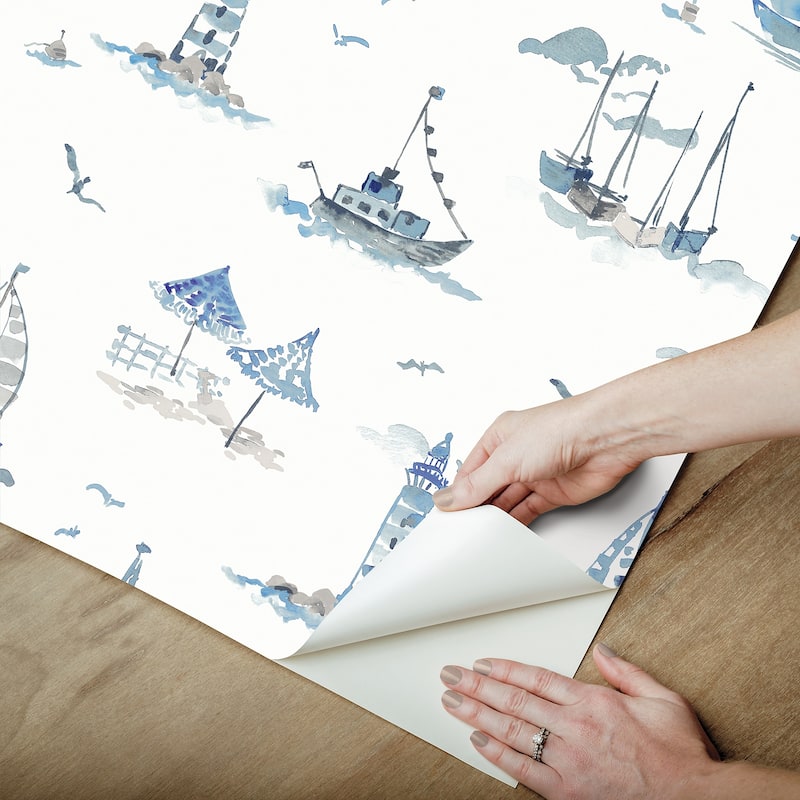 NuWallpaper Set Sail Blue Peel and Stick Wallpaper - N/A