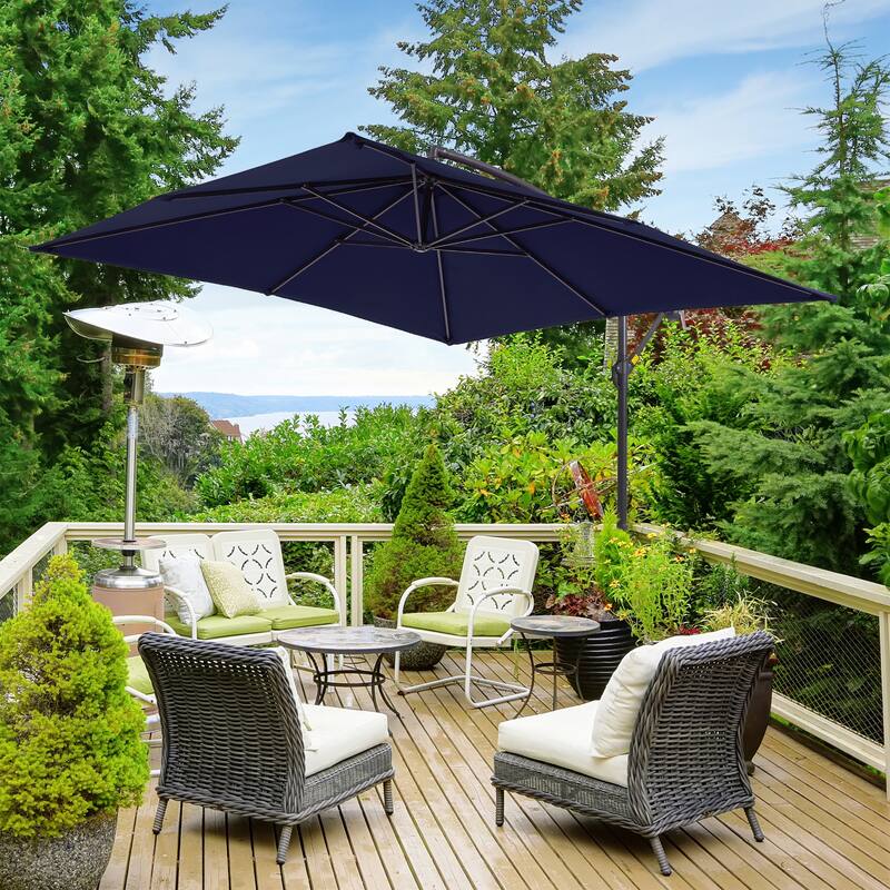 LIVOOSUN 8.2x8.2ft Offset Patio Umbrella Hanging Umbrella w/Steel Ribs - Navy Blue