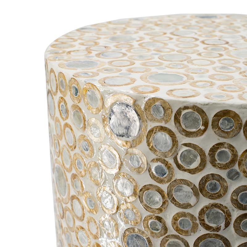 16 Inch Cylindrical Luxury Accent Table Decorative Stool, Blue, Gold, White