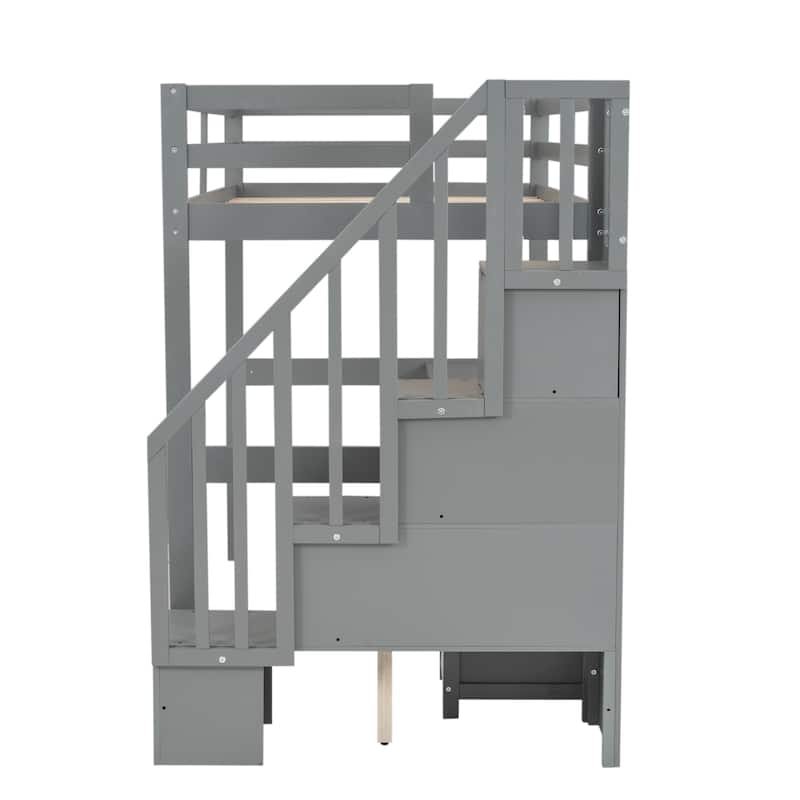 Twin Loft Bed with Built-in Desk and Double Storage Drawers, Gray