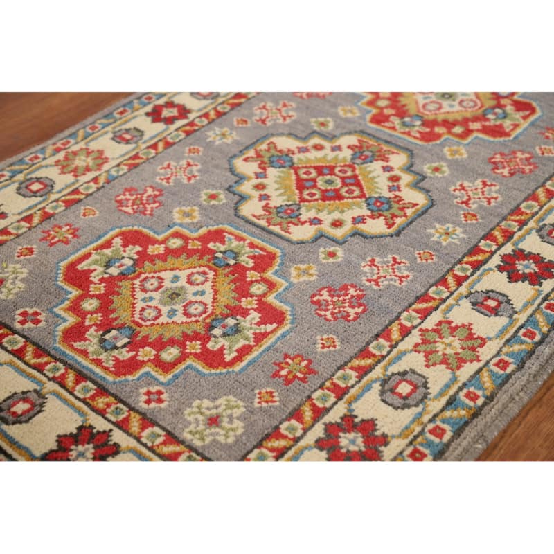 Gray Geometric Kazak Oriental Foyer Rug Handmade Wool Carpet - 2'0" x 3'0"